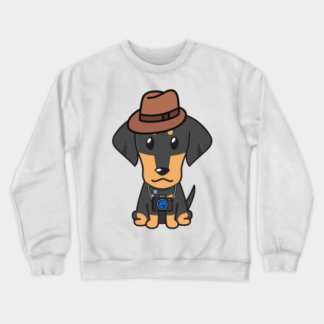 Funny dachshund is holding a camera Crewneck Sweatshirt by Pet Station